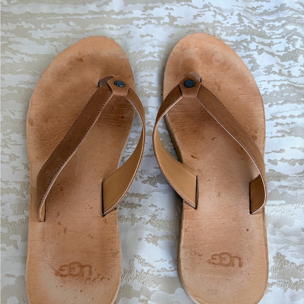 UGG Leather Tan Flip Flop Sandals - Women's